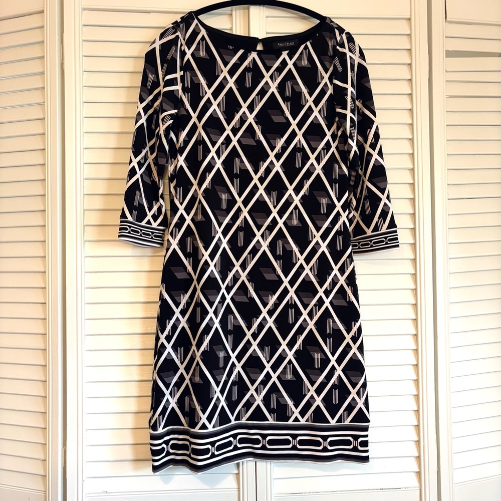 White House Black Market Black and White Patterned Shift Dress Size XS